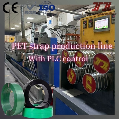 Dây đai PET Polyester dập nổi màu xanh lá cây 9-32mm Dây chuyền đùn với Máy đùn băng đai Hệ thống điều khiển PLC