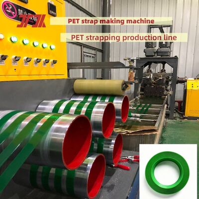 Máy đóng đai PET 16mm Mackine làm dây đeo PET tự động với sản xuất nguyên liệu vảy chai PET 100%
